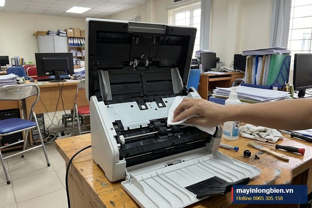 Vệ sinh cao su kéo giấy máy scan bằng khăn ẩm Vệ sinh cao su kéo giấy máy scan bằng khăn ẩm