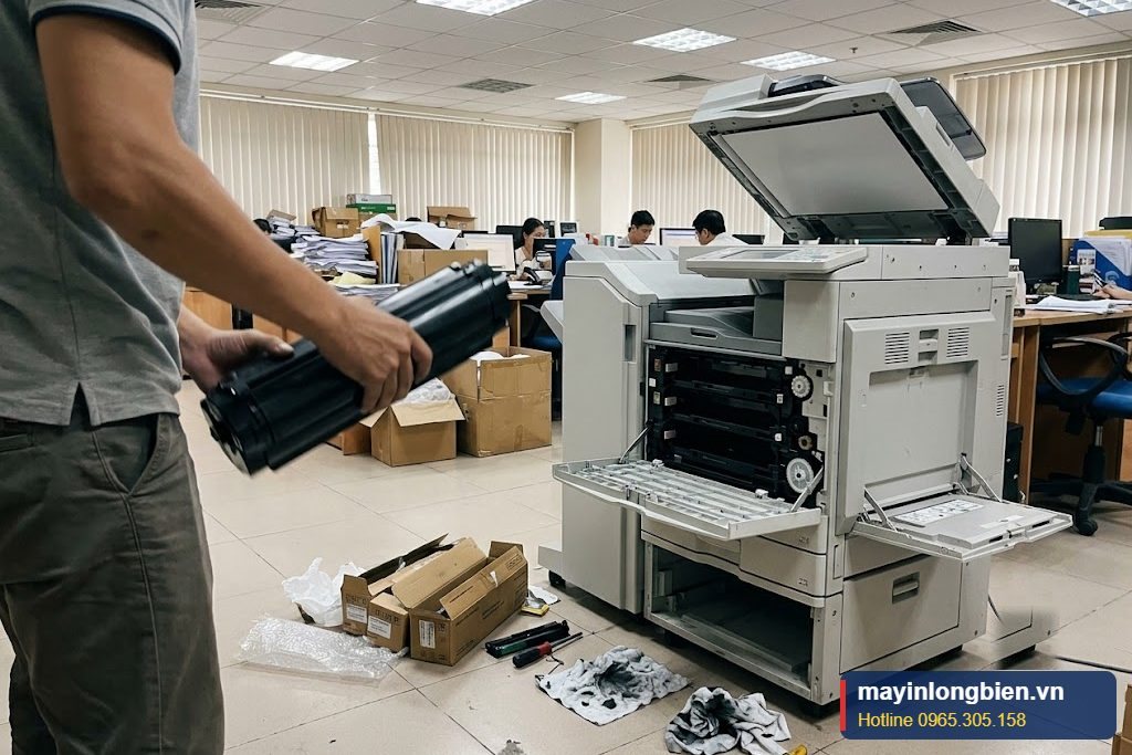 Lắc đều hộp mực trước khi lắp để mực không vón cục