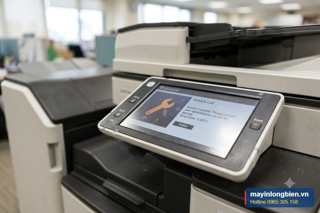 Màn hình máy photocopy hiển thị mã lỗi SC cần gọi kỹ thuật