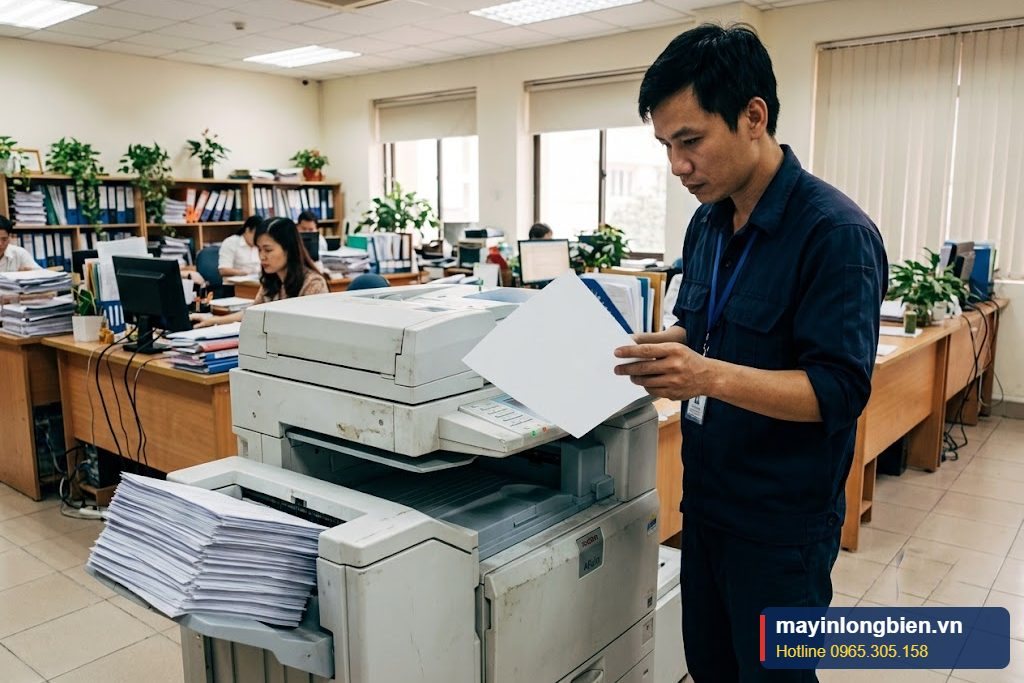 Máy photocopy chạy thử nhiều trang sau khi sửa tại văn phòng Máy photocopy chạy thử nhiều trang sau khi sửa tại văn phòng