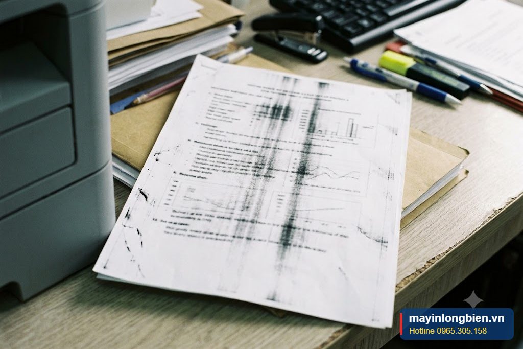 Bản copy bị sọc đen và bẩn do gạt mực mòn Bản copy bị sọc đen và bẩn do gạt mực mòn