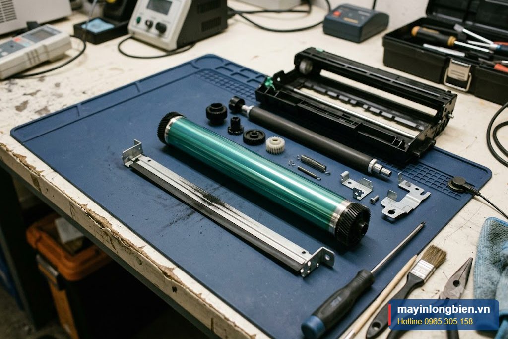 Cụm trống và gạt mực của máy photocopy sau khi tháo ra Cụm trống và gạt mực của máy photocopy sau khi tháo ra