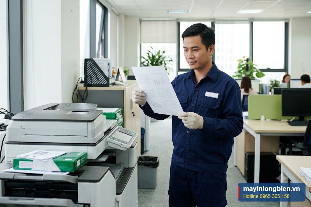Kiểm tra bản copy sạch sau khi thay gạt mực Kiểm tra bản copy sạch sau khi thay gạt mực