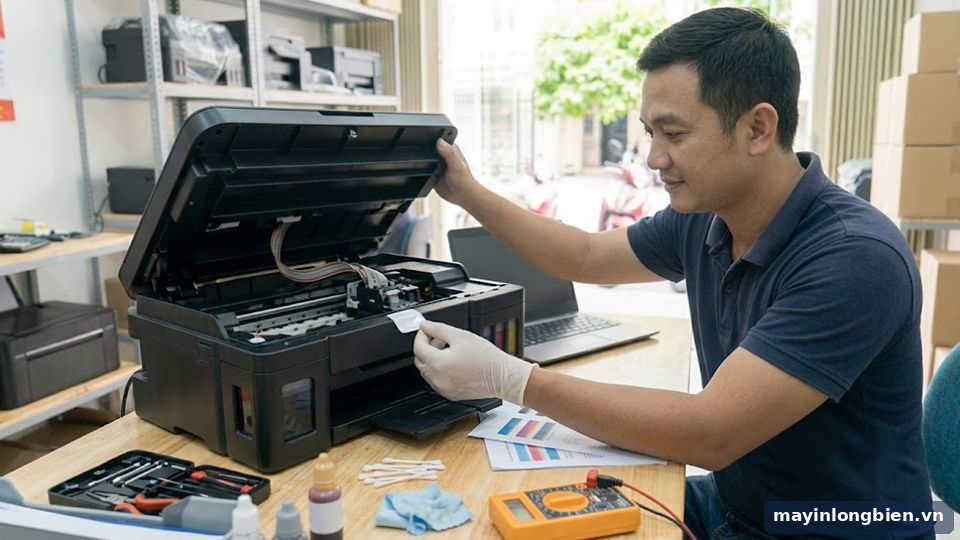 Tem bảo hành trên linh kiện máy in sau sửa