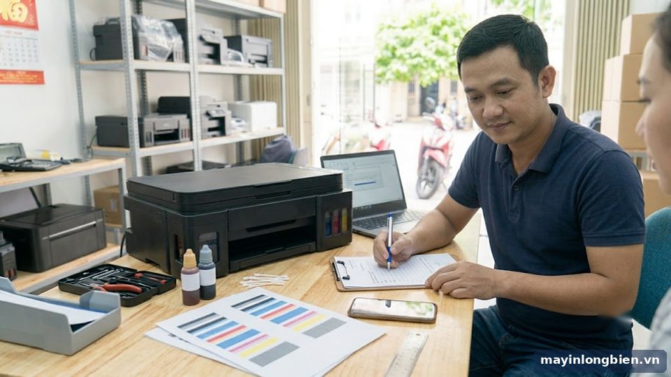 Phiếu bảo hành và bản in kiểm tra khi nhận máy