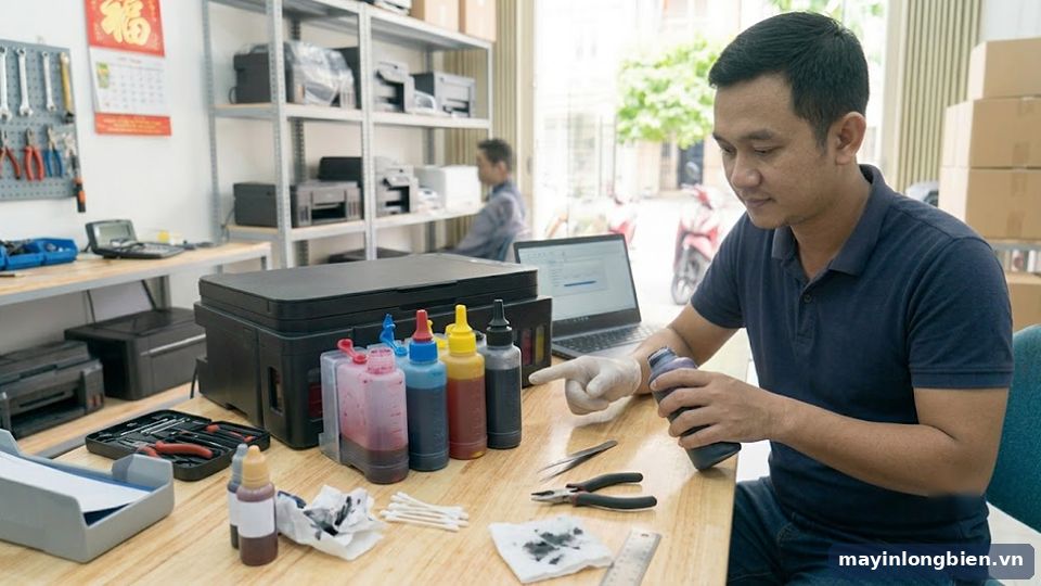 Bình mực cạn khiến đầu phun chạy khô