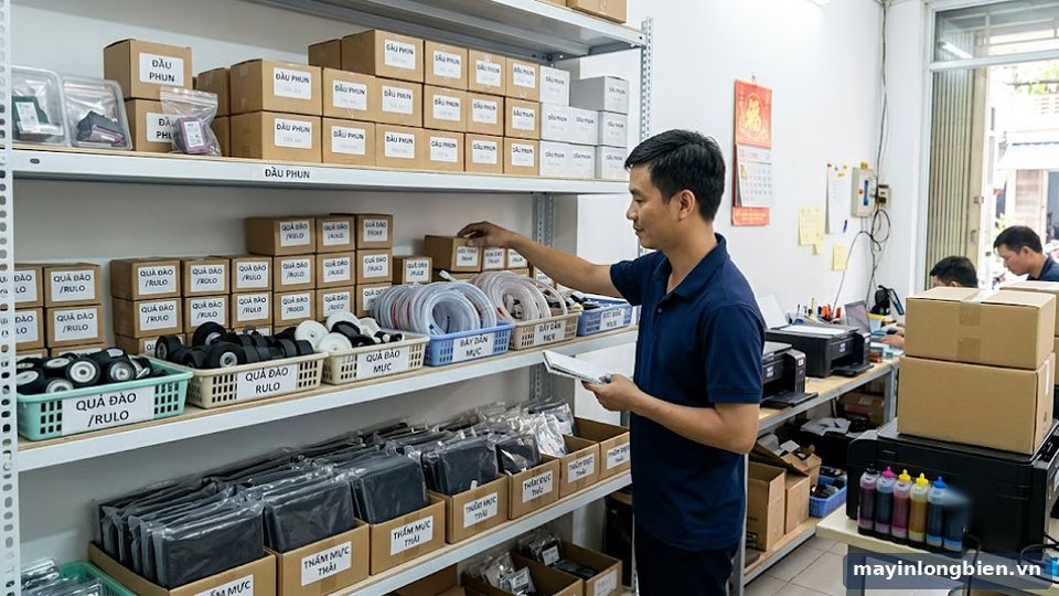 Kho linh kiện máy in phun màu tại cửa hàng sửa chữa