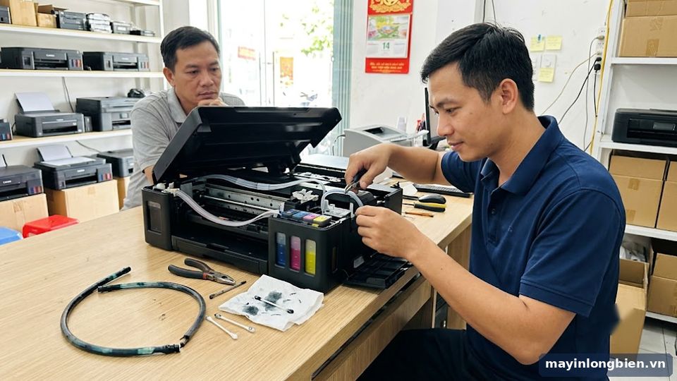 Thay ống dẫn mực máy in phun màu bị lọt khí