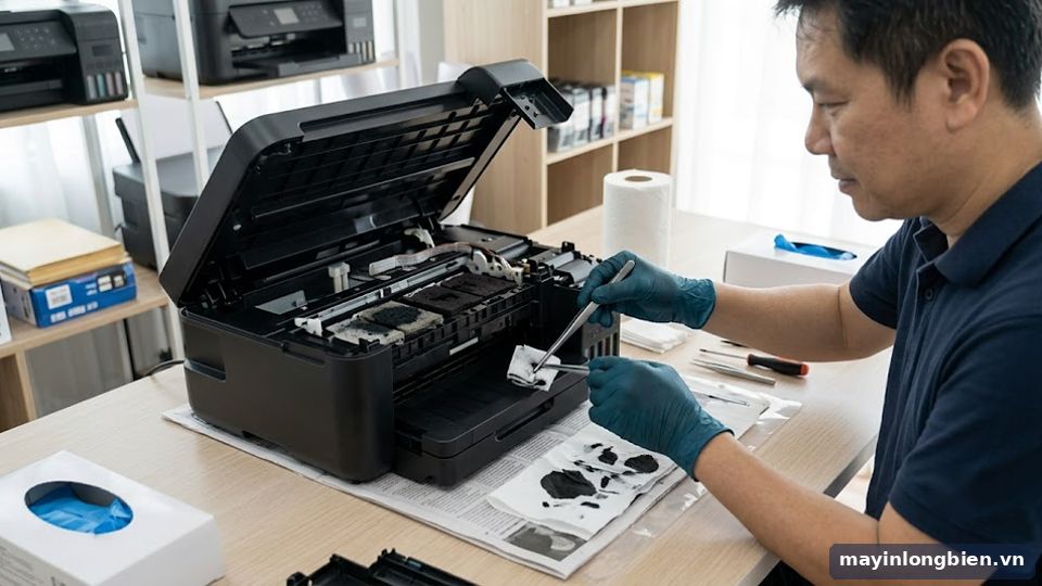 Xử lý mút mực thải máy in phun màu cũ