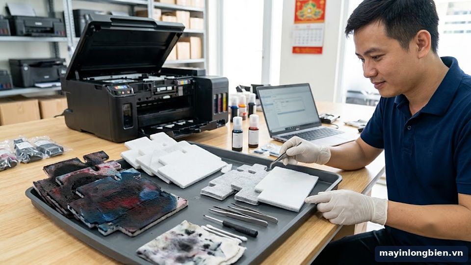 Mút mực thải máy in Epson đã đầy cần thay