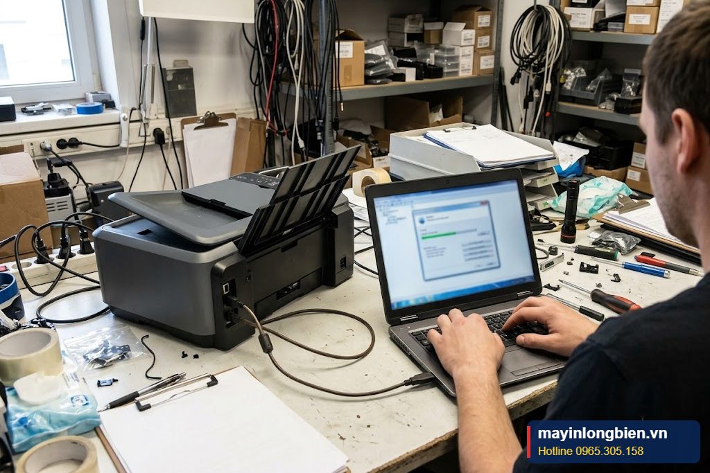 Kỹ thuật viên reset bộ đếm mực thải máy Epson bằng phần mềm Kỹ thuật viên reset bộ đếm mực thải máy Epson bằng phần mềm