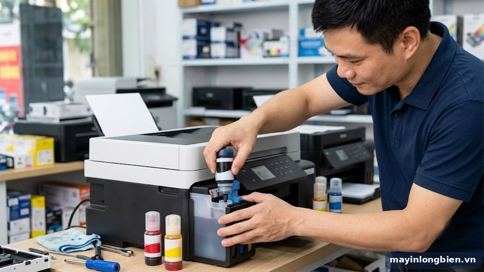 đổ mực máy in bình mực zin