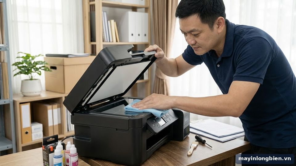 Vệ sinh mặt kính scan máy in phun màu đa năng
