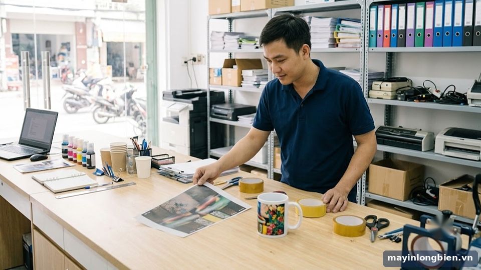 Bản in giấy chuyển nhiệt và cốc sau khi ép nhiệt Bản in giấy chuyển nhiệt và cốc sau khi ép nhiệt