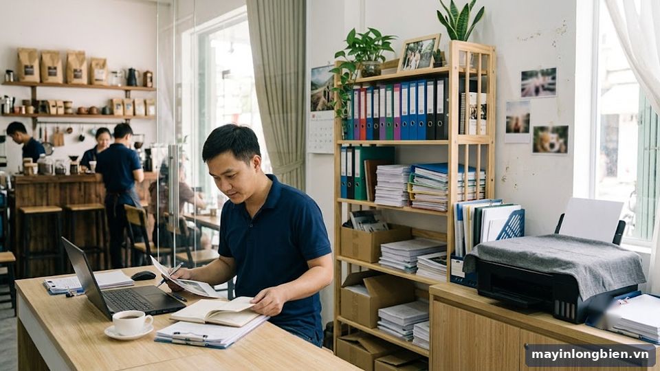 Đặt máy in phun màu xa khu pha chế trong quán Đặt máy in phun màu xa khu pha chế trong quán