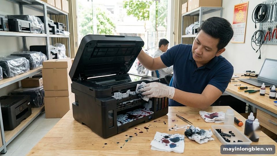 Xử lý tràn mực bên trong máy in phun màu