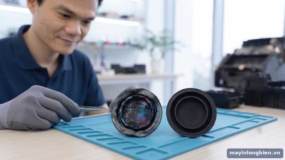 Chụp mực máy in bị chai và đọng mực Chụp mực máy in bị chai và đọng mực