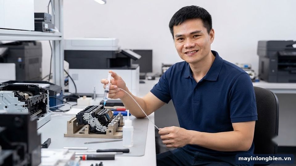 Thông rửa thủ công trước khi thay đầu phun máy in