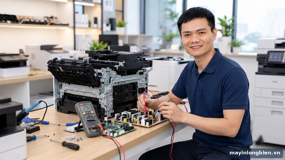 Đo bộ nguồn trước khi thay mainboard máy in
