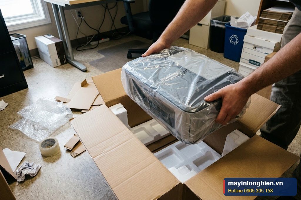Đóng gói máy in phun vào thùng carton có xốp chèn Đóng gói máy in phun vào thùng carton có xốp chèn
