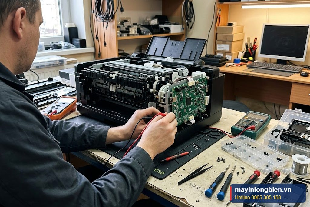 Máy in phun Canon dòng G có bình mực ngoài báo lỗi trên bảng điều khiển