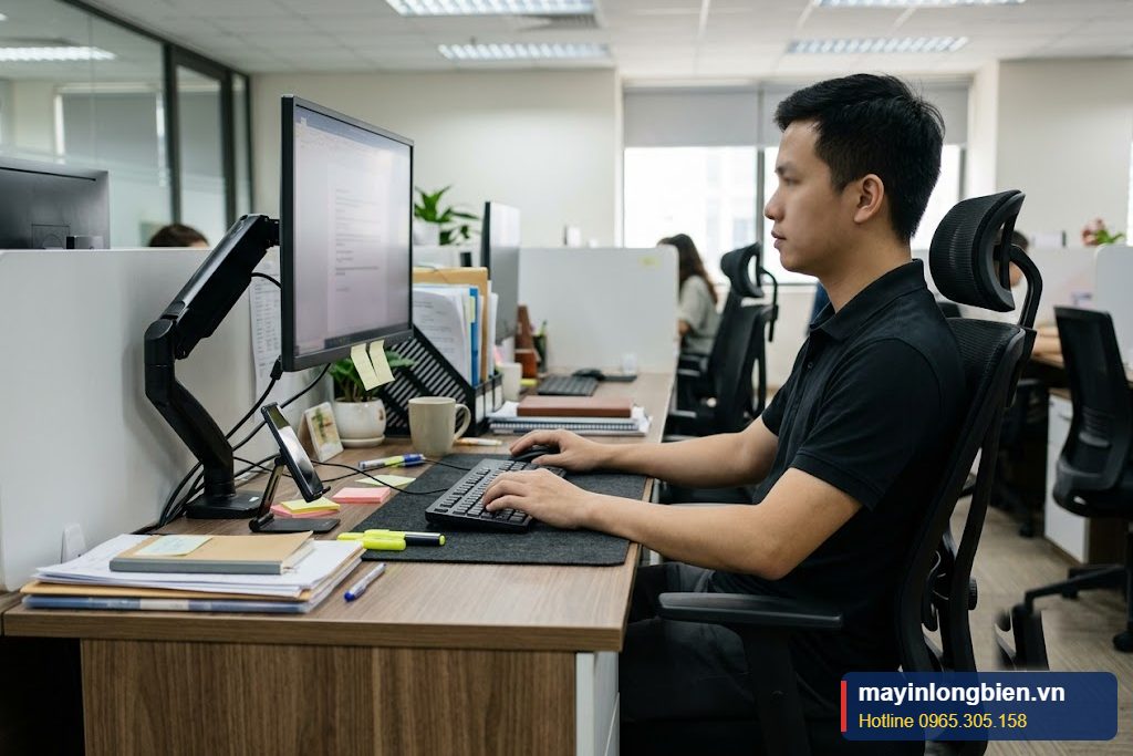 Tư thế ngồi đúng khi dùng máy tính văn phòng Tư thế ngồi đúng khi dùng máy tính văn phòng