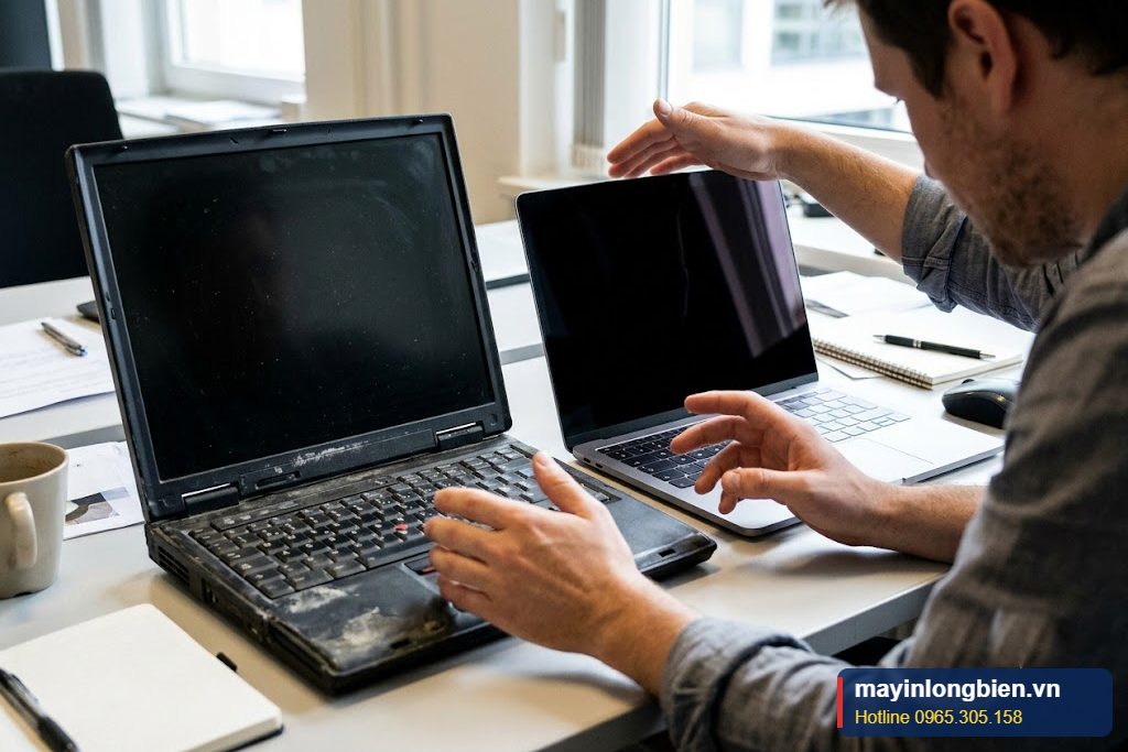 Laptop cũ và laptop mới đặt cạnh nhau để cân nhắc Laptop cũ và laptop mới đặt cạnh nhau để cân nhắc