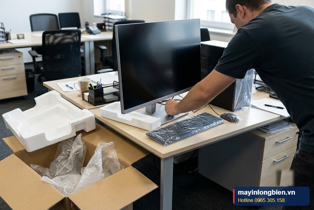 Máy tính mới được lắp đặt cho văn phòng Máy tính mới được lắp đặt cho văn phòng