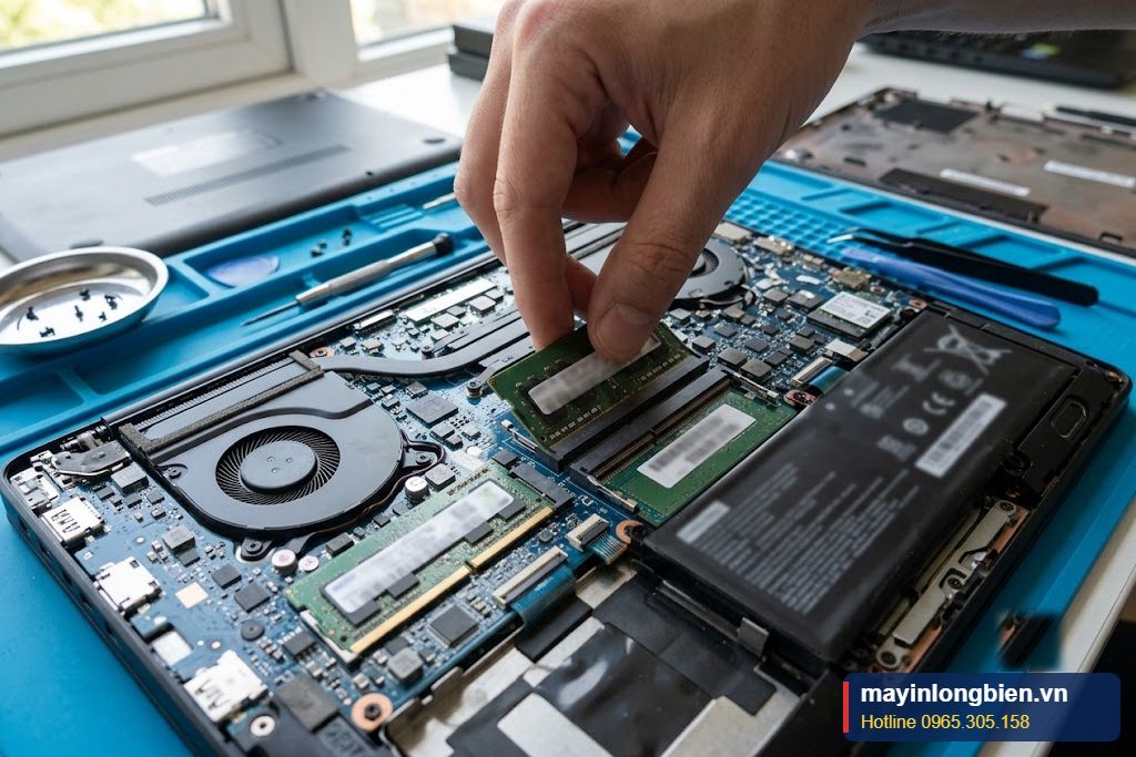 Lắp thanh RAM vào khe cắm laptop Lắp thanh RAM vào khe cắm laptop