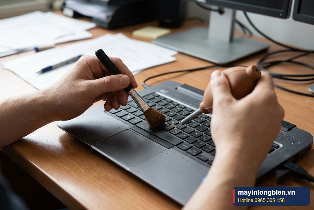 Vệ sinh bàn phím laptop bằng chổi mềm và bóng thổi bụi Vệ sinh bàn phím laptop bằng chổi mềm và bóng thổi bụi
