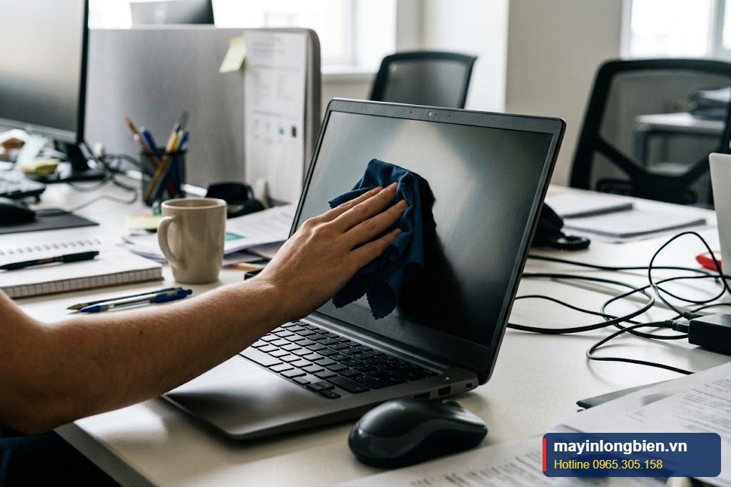 Lau màn hình laptop bằng khăn mềm