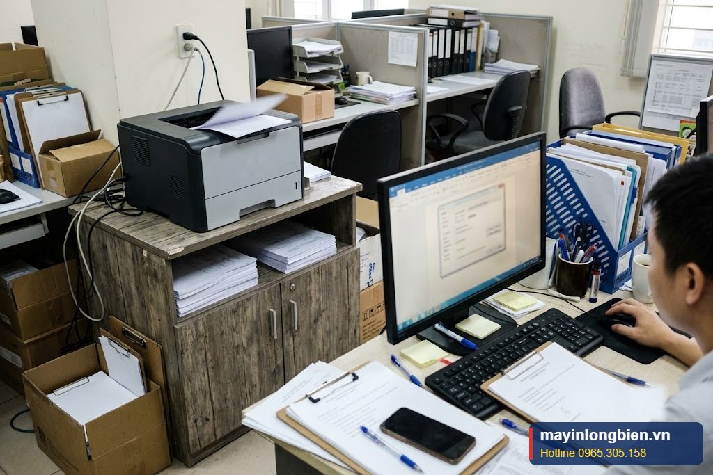 Nhân viên văn phòng gửi lệnh in qua mạng LAN Nhân viên văn phòng gửi lệnh in qua mạng LAN