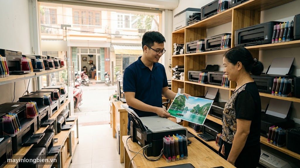Cửa hàng máy in phun màu cũ Thần Vũ, in thử ảnh màu cho khách