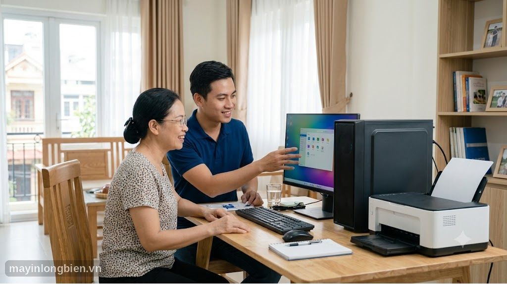 Hướng dẫn khách sử dụng máy tính sau khi cài phần mềm và máy in