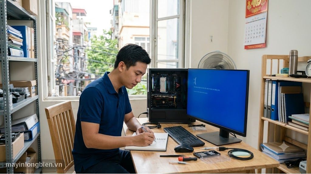 Kỹ thuật viên chẩn đoán máy tính bị lỗi màn hình xanh