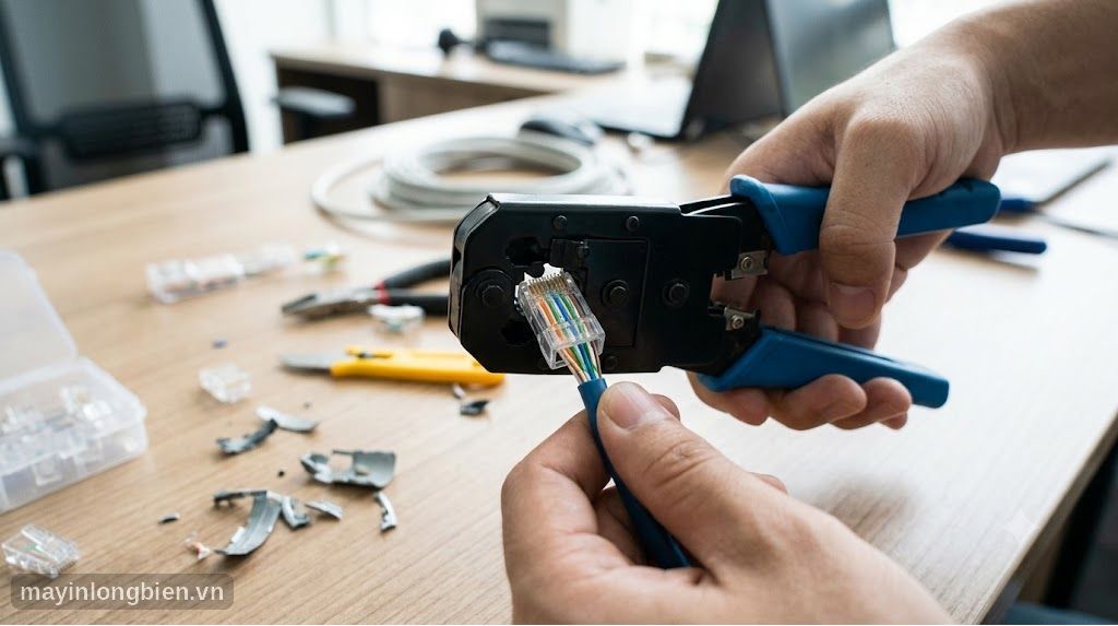 Bấm đầu dây mạng RJ45 khi sửa mạng LAN văn phòng