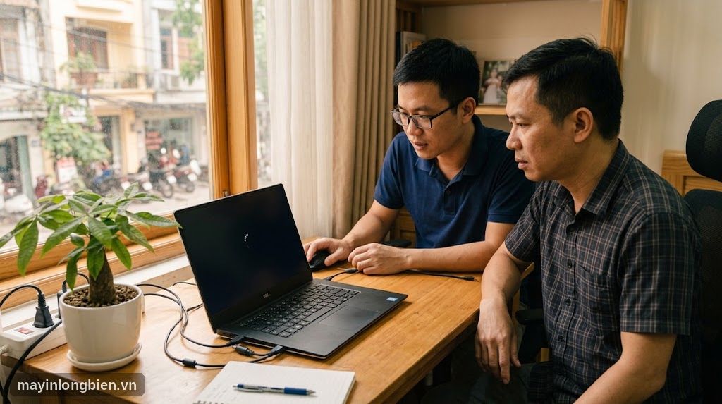 Kỹ thuật viên xử lý laptop bị kẹt cập nhật Windows