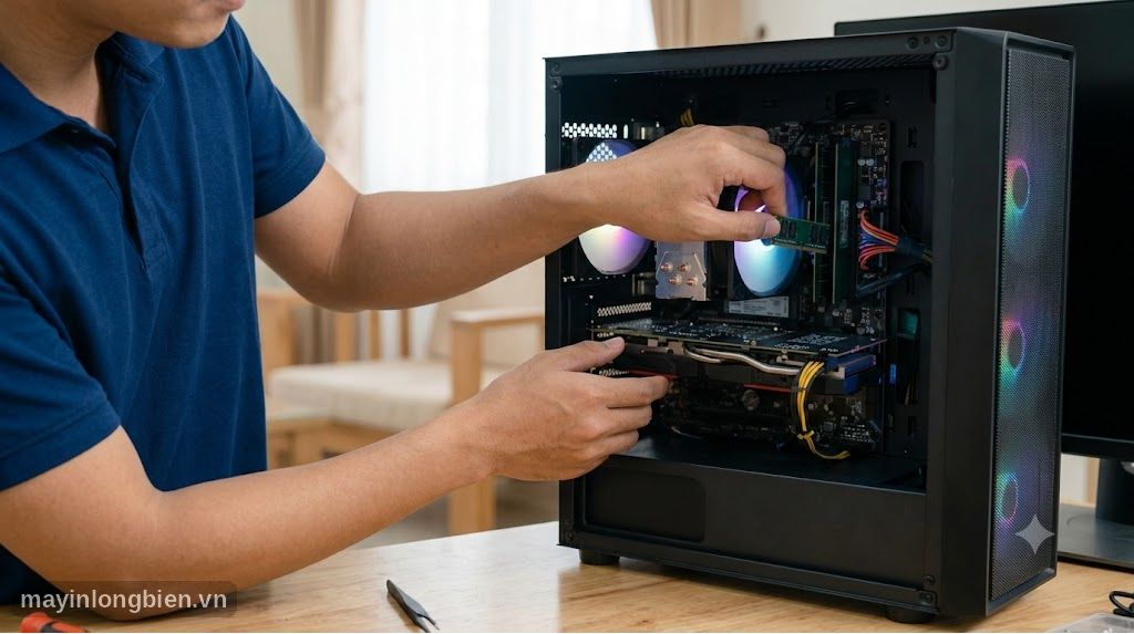 Cắm lại RAM và card đồ họa trên mainboard máy tính để bàn