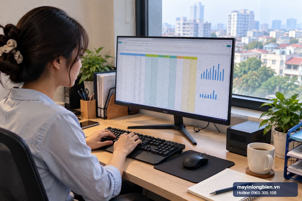 Màn hình 24 inch IPS trên bàn làm việc văn phòng tại Hà Nội