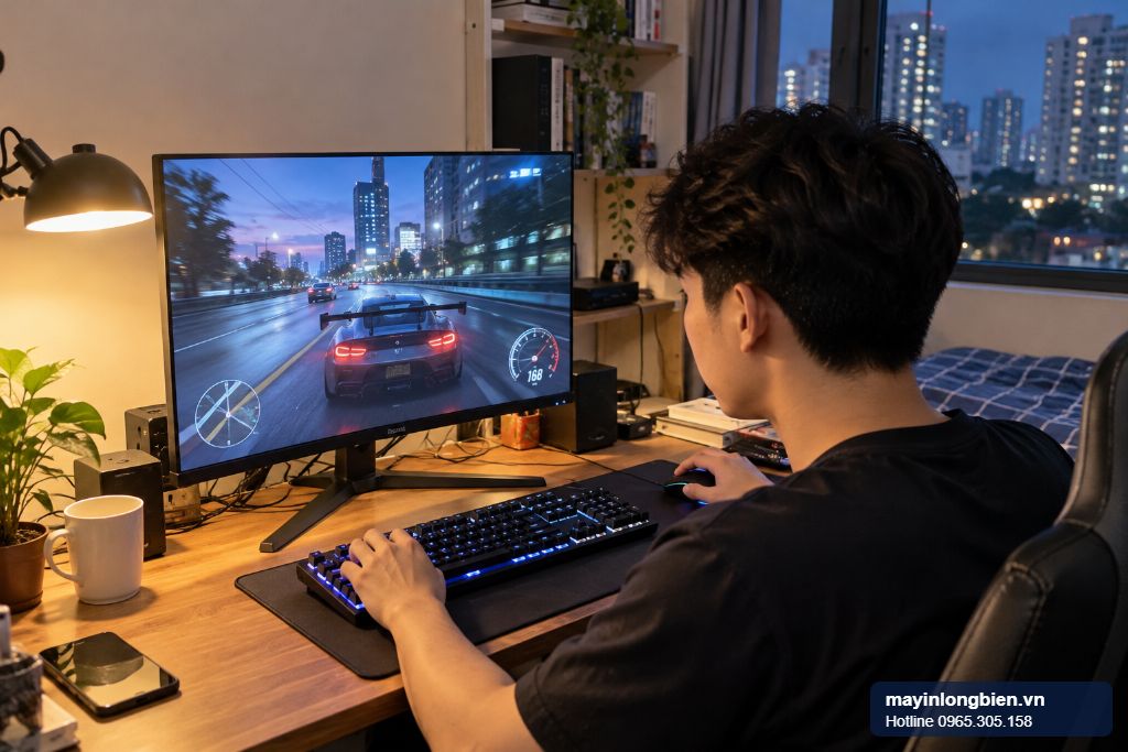 Góc chơi game với màn hình 24 inch 144Hz tại nhà ở Hà Nội
