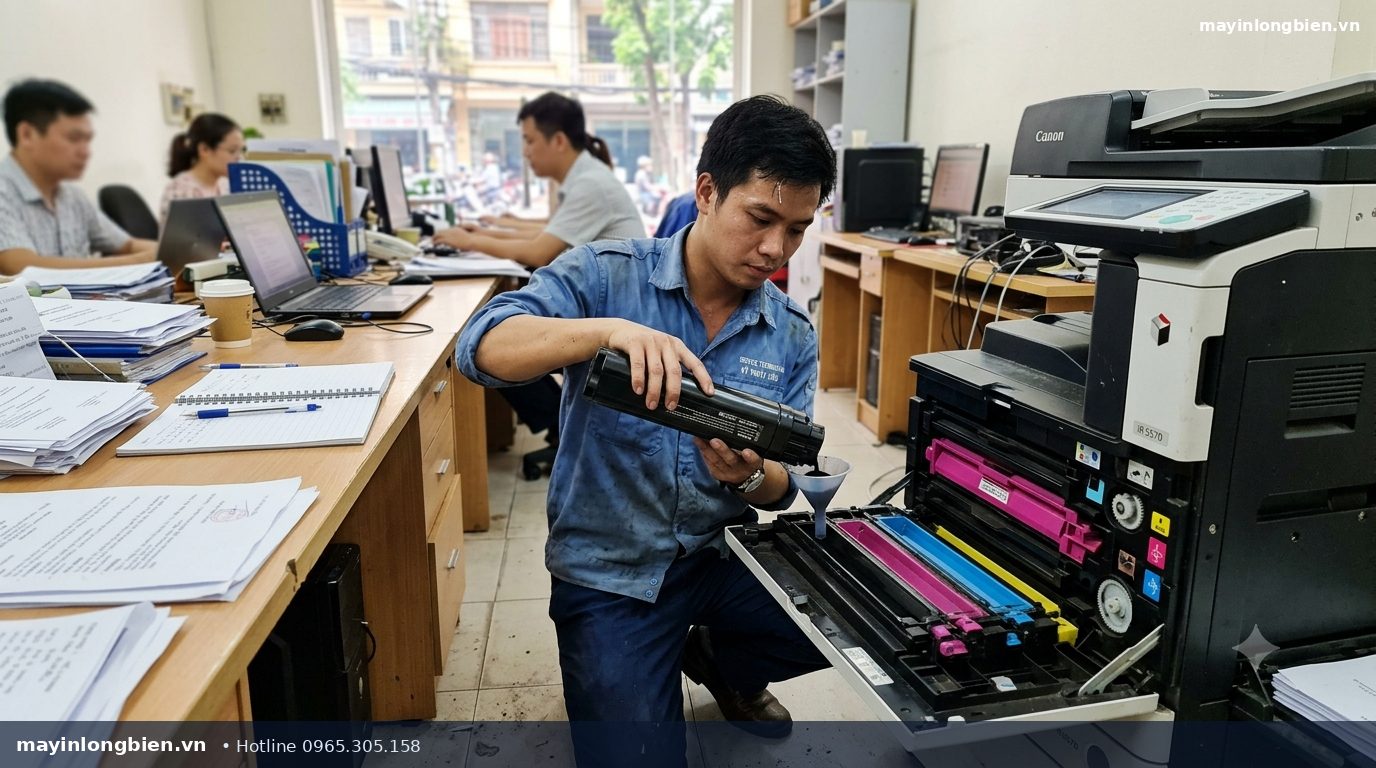 Kỹ thuật viên đổ mực máy photocopy Canon iR tại Hà Nội - Máy In Mực In Thần Vũ