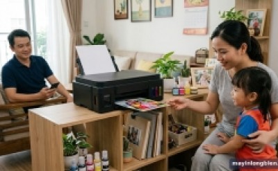 Máy in phun màu cho gia đình in ảnh, in bài tập cho con