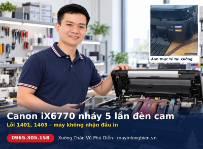 Canon nháy 5 lần đèn cam lỗi 1401, 1403: không nhận đầu in