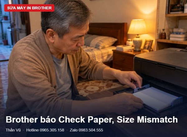 Brother báo Check Paper, Size Mismatch: cách sửa | Thần Vũ