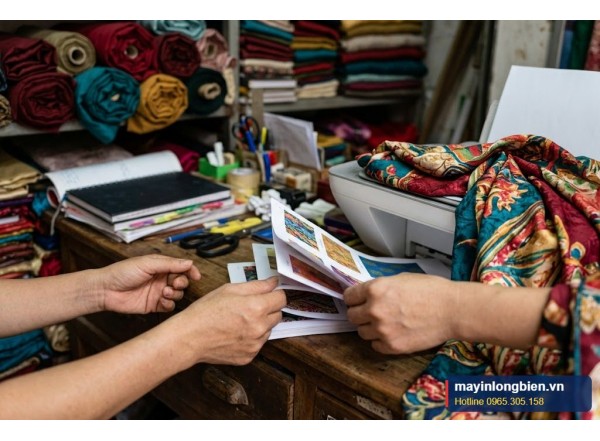 Máy in cửa hàng lụa Vạn Phúc in catalogue đúng màu