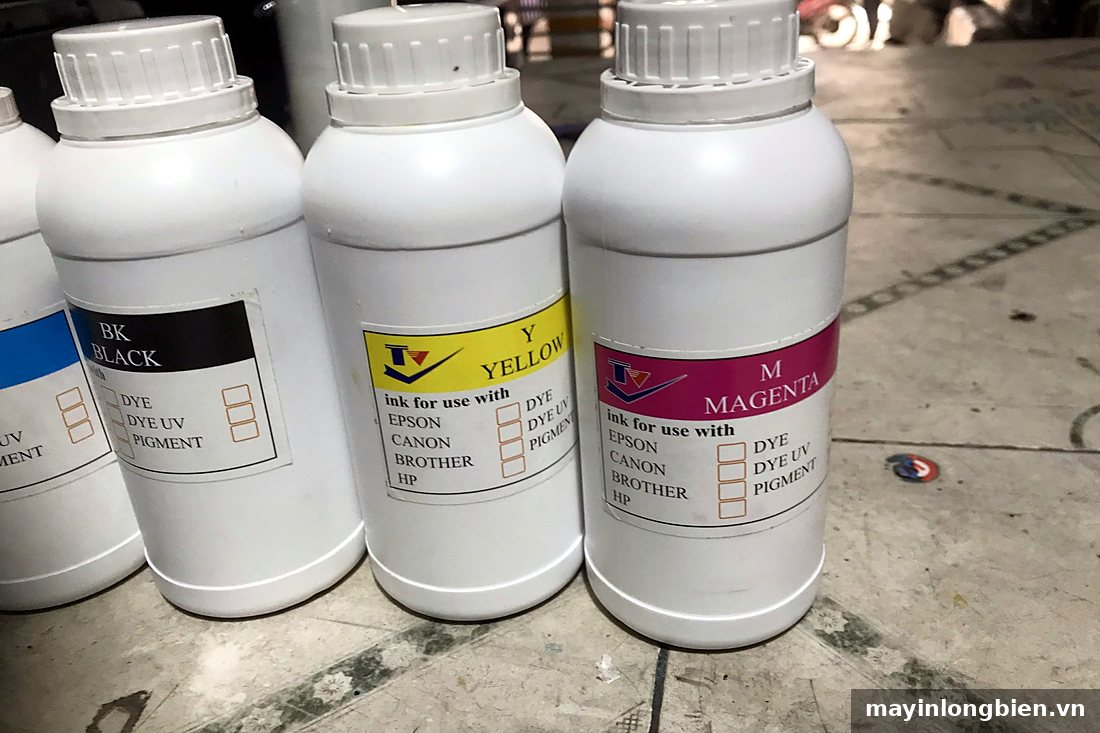 Chai mực dye nhiều màu nhãn dùng cho máy in phun Chai mực dye nhiều màu nhãn dùng cho máy in phun