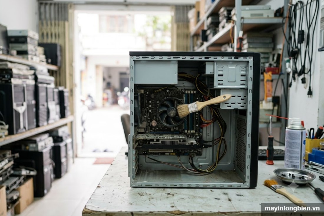 Dụng cụ vệ sinh máy tính đặt trên bàn