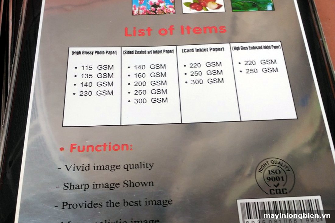 Giấy in ảnh với các định lượng khác nhau Giấy in ảnh với các định lượng khác nhau