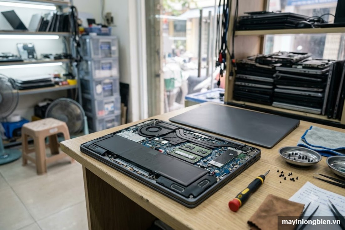 Mở mặt dưới laptop kiểm tra RAM